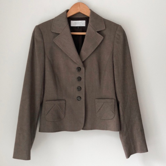 Tahari Jackets & Blazers - Tahari Tan Brown Tweed Button Up Blazer Size 4